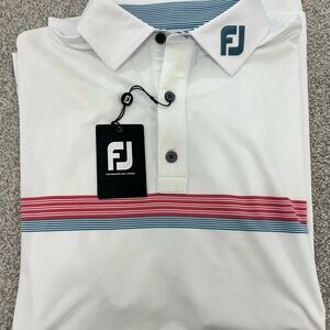 Titleist x Footjoy White Polo with Blue and Red Accents